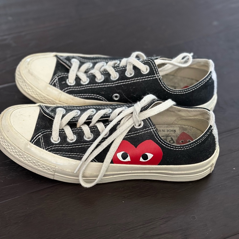 Comme des Garcons Black and White Sneakers with Red Heart